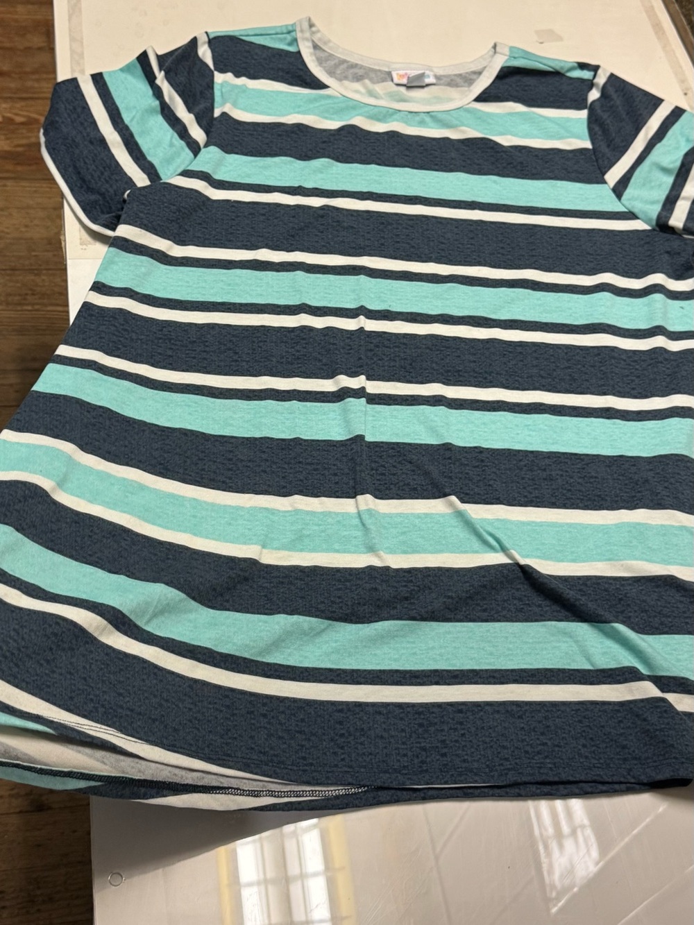 LuLaRoe Tee Shirt Top with Mint, Navy & White Stripes